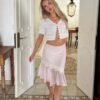 White Cropped Cardigan with Red Heart Buttons