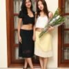 Yellow Chiffon Midi Skirt with Lace Hem