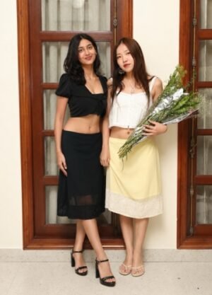 Yellow Chiffon Midi Skirt with Lace Hem